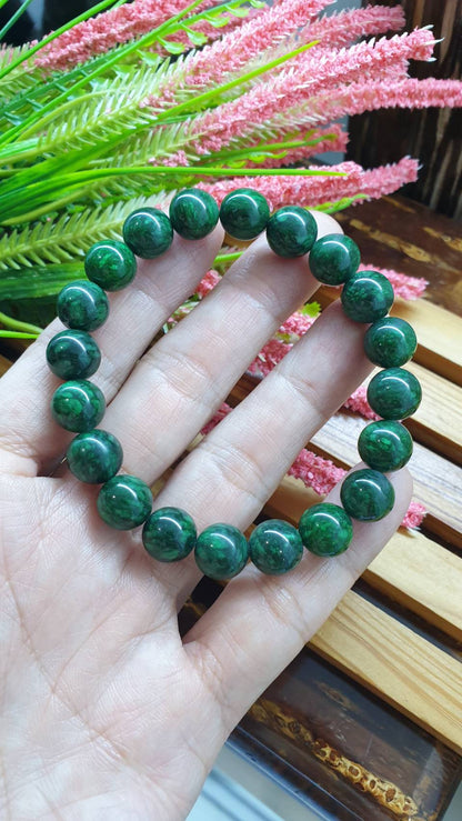 Mawsitsit Type A Beads Bracelet 17cm Fei Cui Natural Marbled Black Chrome Green