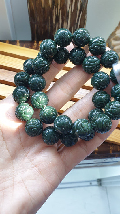 Black Green Jade Ru Yi Bracelets 17cm Fei Cui Myammar Jadeite Type A