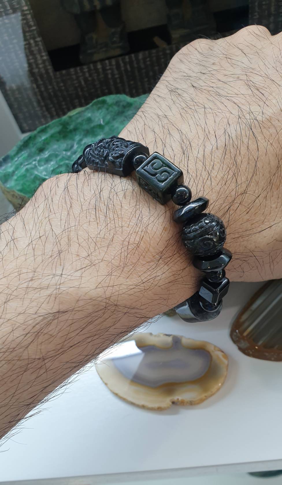 Natural Black Jade 17cm Bracelet - Type A Jadeite Mixed Beads