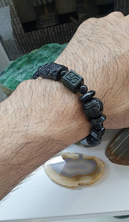 Natural Black Jade 17cm Bracelet - Type A Jadeite Mixed Beads