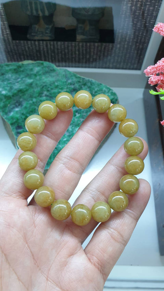 Honey Brown Jade Bracelet 17cm Fei Cui Type A Myanmar Jadeite Natural Golden Tone