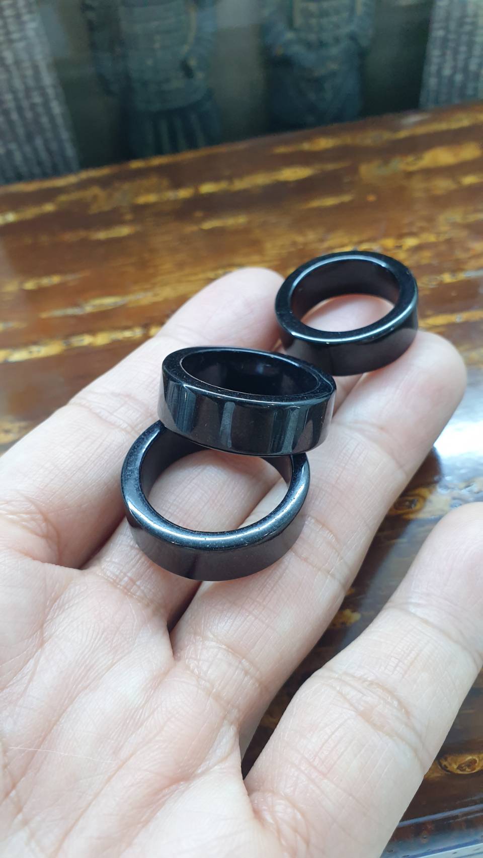 Type A Natural Chloromelanite Black Jade Domed Ring US 6.75 to 10.75