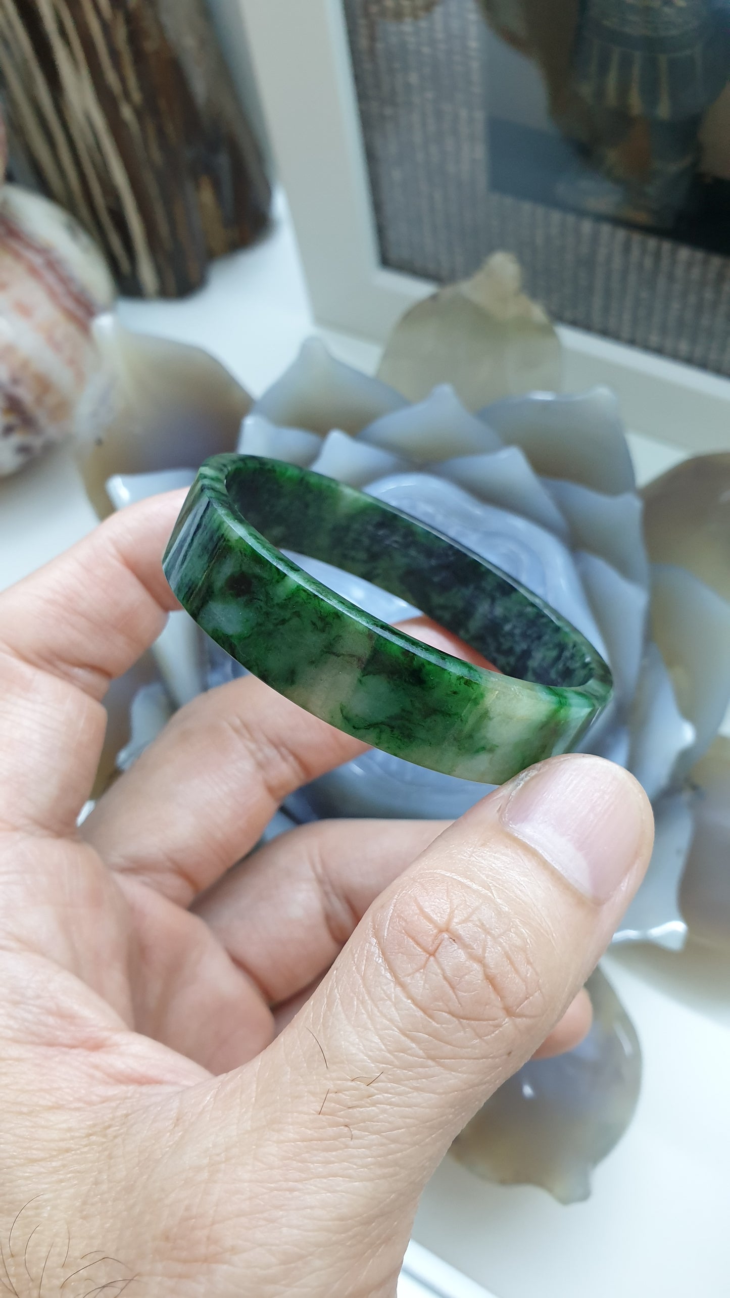 Green Jade Square Edge Bangle (S 51) | Fei Cui Type A Jadeite