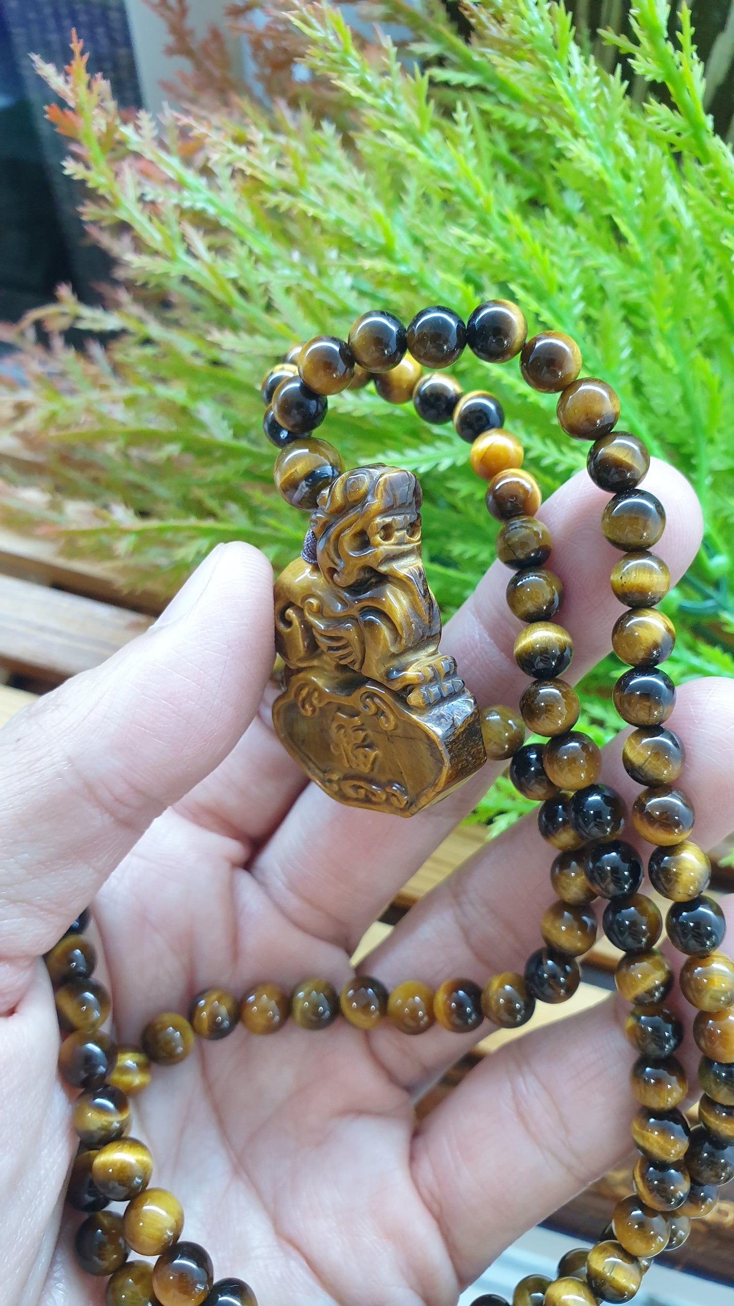 Tiger Eye Wealth Keeper Pixiu Necklace 26inch Natural Gemstone Handcrafted Jewelry