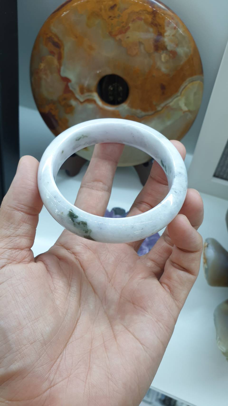 Moss in Snow Jade Everyday Bangle S63 Type A Natural Myanmar Jadeite