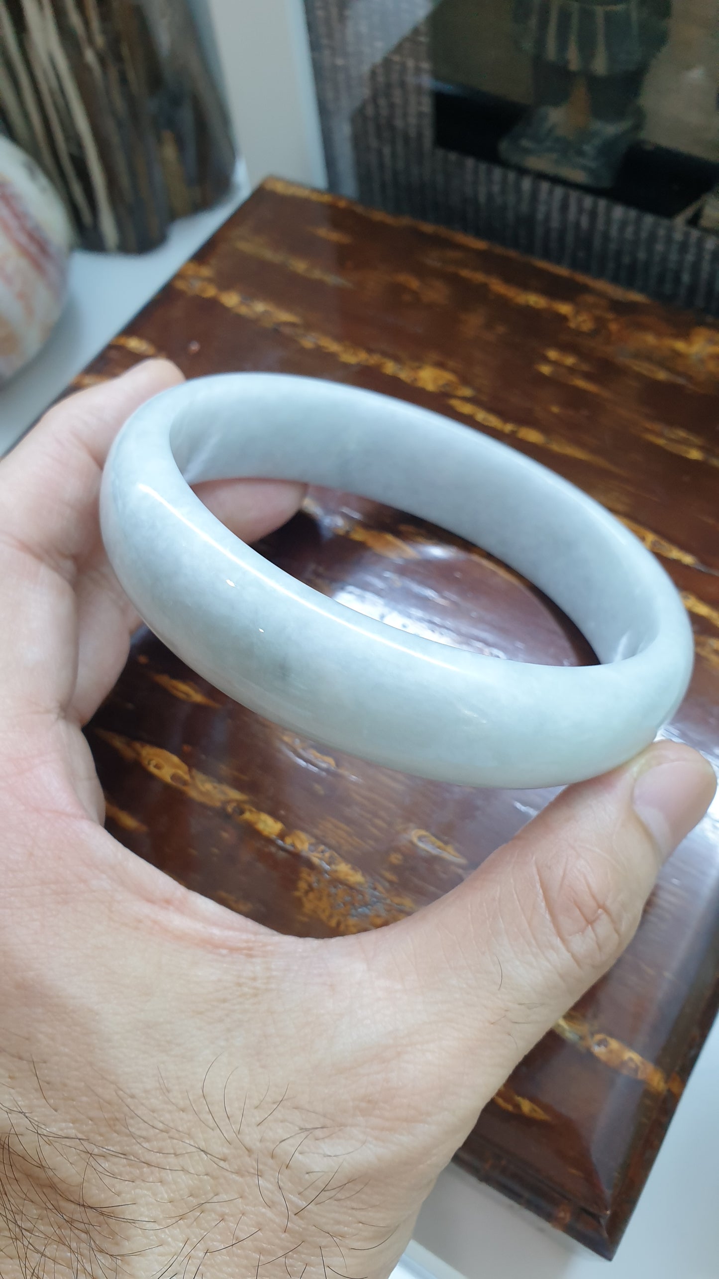 White Jade Bangle (S 76 - 77) | Authentic Type A Jadeite | Vintage Jade Bracelet