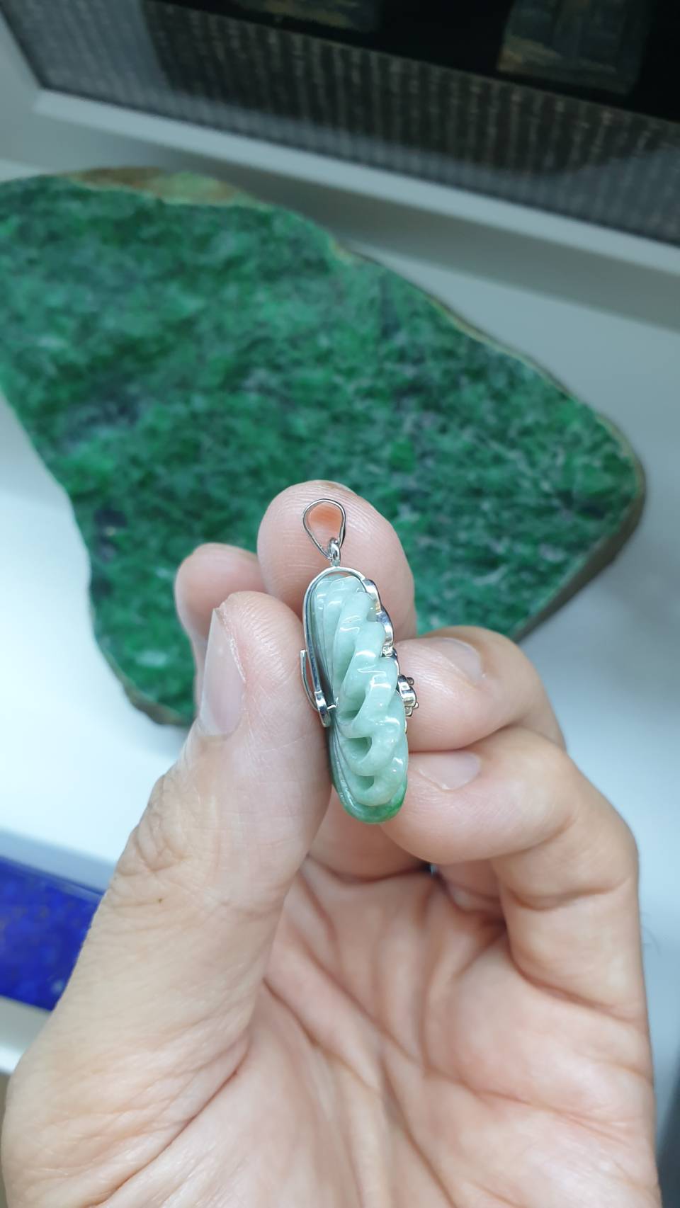 Jade Ventilator Sterling Silver Pendant Type A Green Jadeite Natural Two Tone