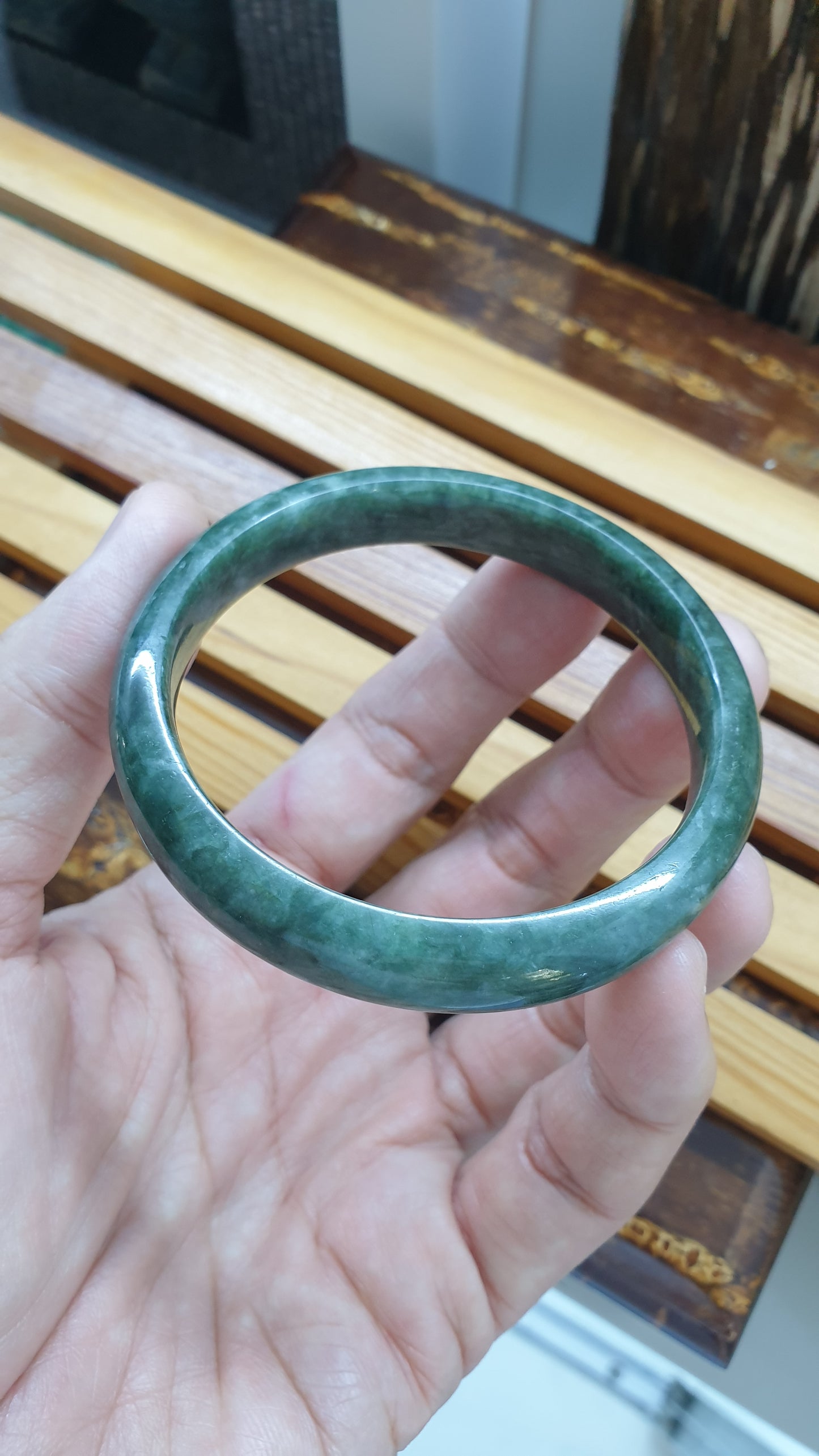 Jade Bangle S58.3 Type A Myanmar Jadeite Natural Forest Green