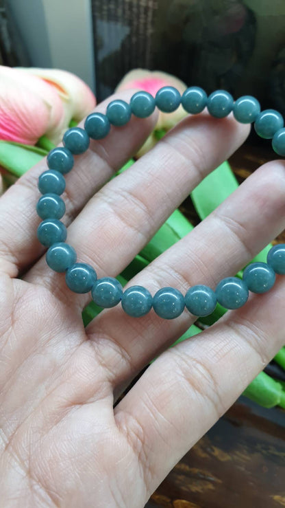 Olmec Blue Jade 17cm Bracelet Natural Guatemala Jadeite 7.5mm Beads