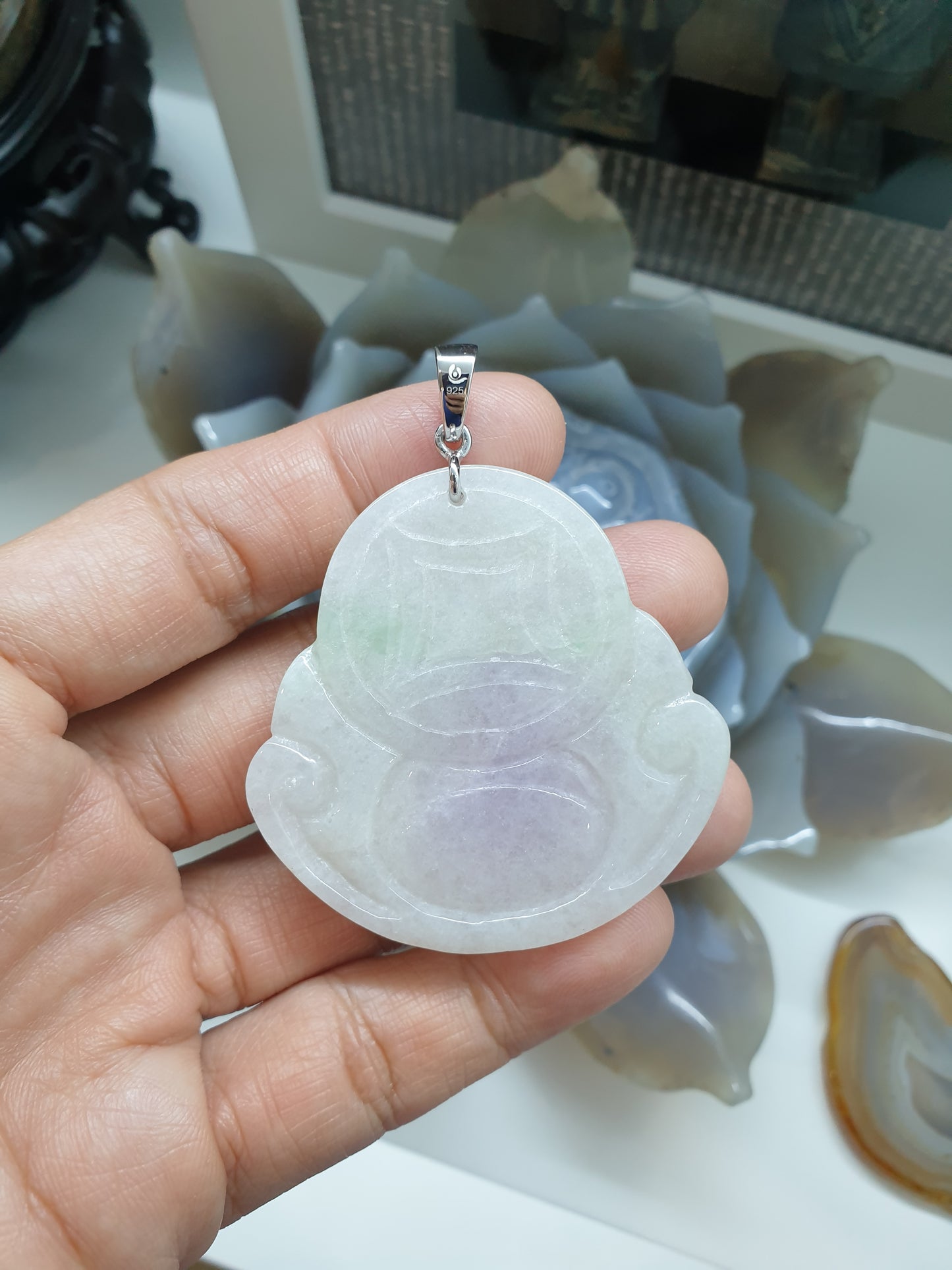 Lavender Jade Happy Buddha Pendant | Sterling Silver | Wealth & Fortune Jewelry