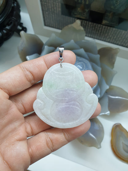 Lavender Jade Happy Buddha Pendant | Sterling Silver | Wealth & Fortune Jewelry
