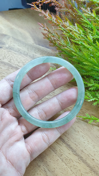Jade Cylindrical Bangle S56 Slim Type A Myanmar Natural Jadeite Icy Moss Green