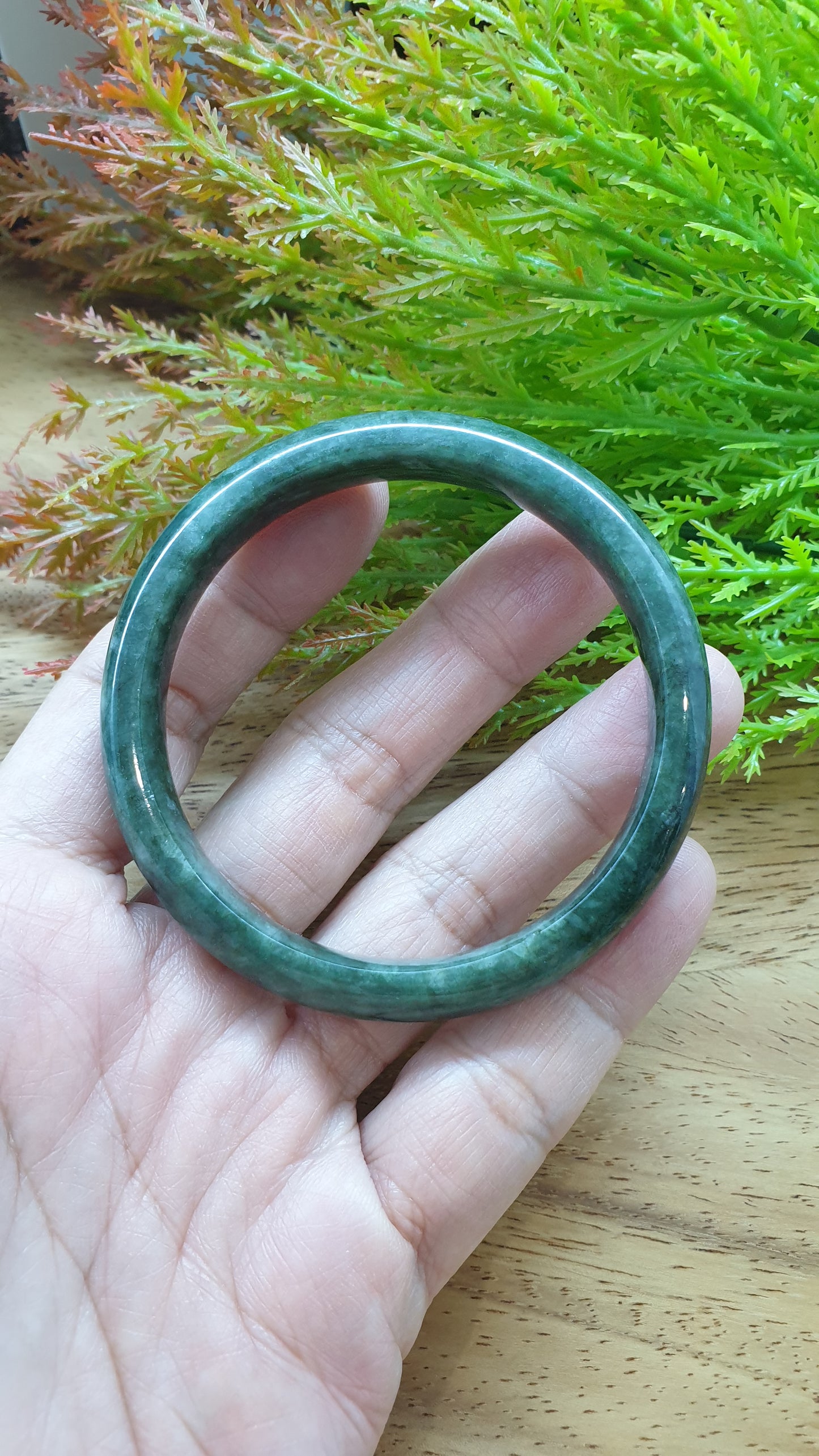Jade Bangle S58.3 Type A Myanmar Jadeite Natural Forest Green