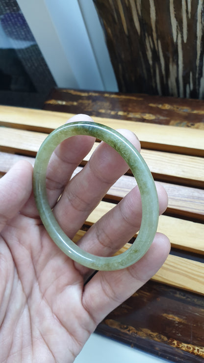 Honey Jade Cylindrical Slim Bangle S58.5 Type A Myanmar Jadeite Gray Smokes