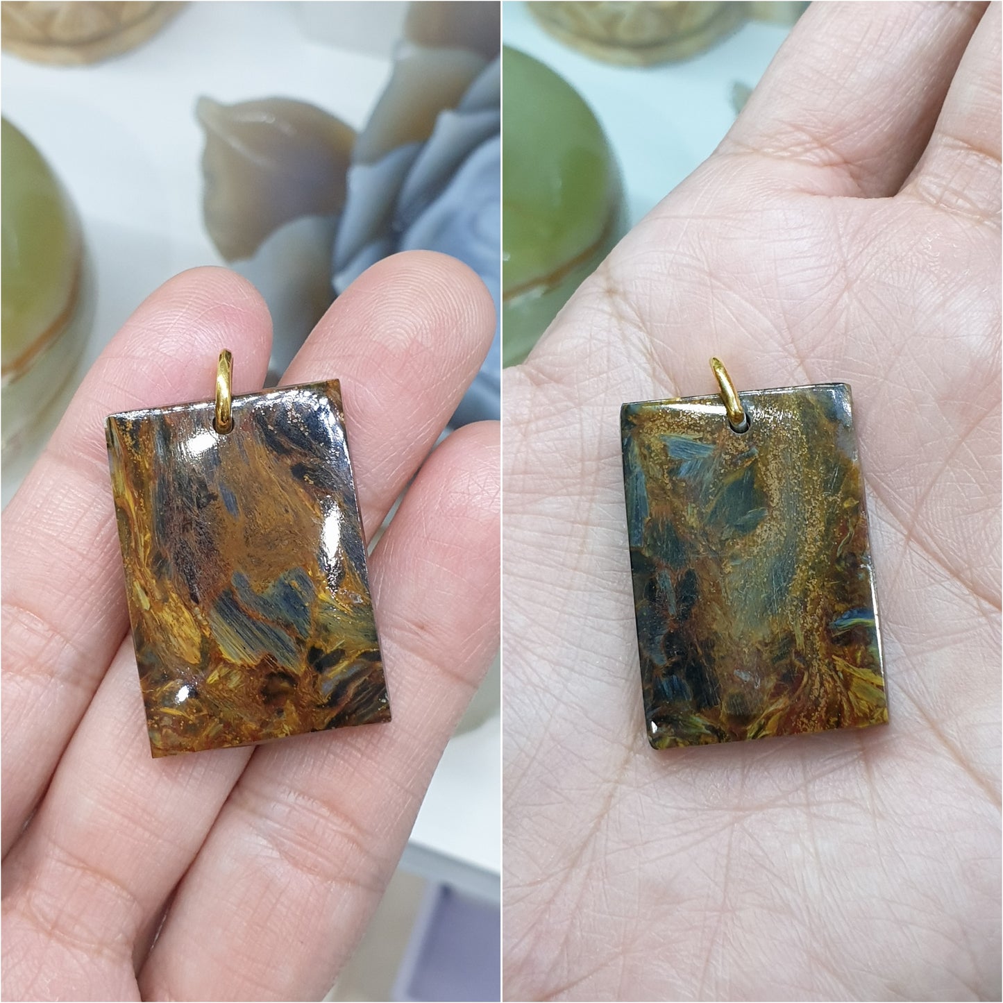 Pietersite Dog Tag Pendant | 9K Gold & Natural Pietersite Stone | Statement Pendant for Him