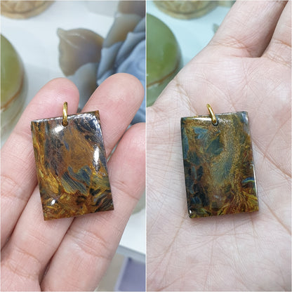 Pietersite Dog Tag Pendant | 9K Gold & Natural Pietersite Stone | Statement Pendant for Him