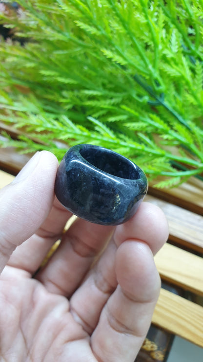 Black Jade Thumb Ring 10.5US Type A Natural Myanmar Jadeite