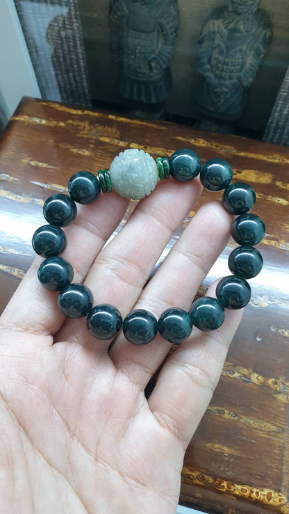 Blue and Gray Jadeite Ru Yi Bracelet 17cm - Type A Natural Jadeite
