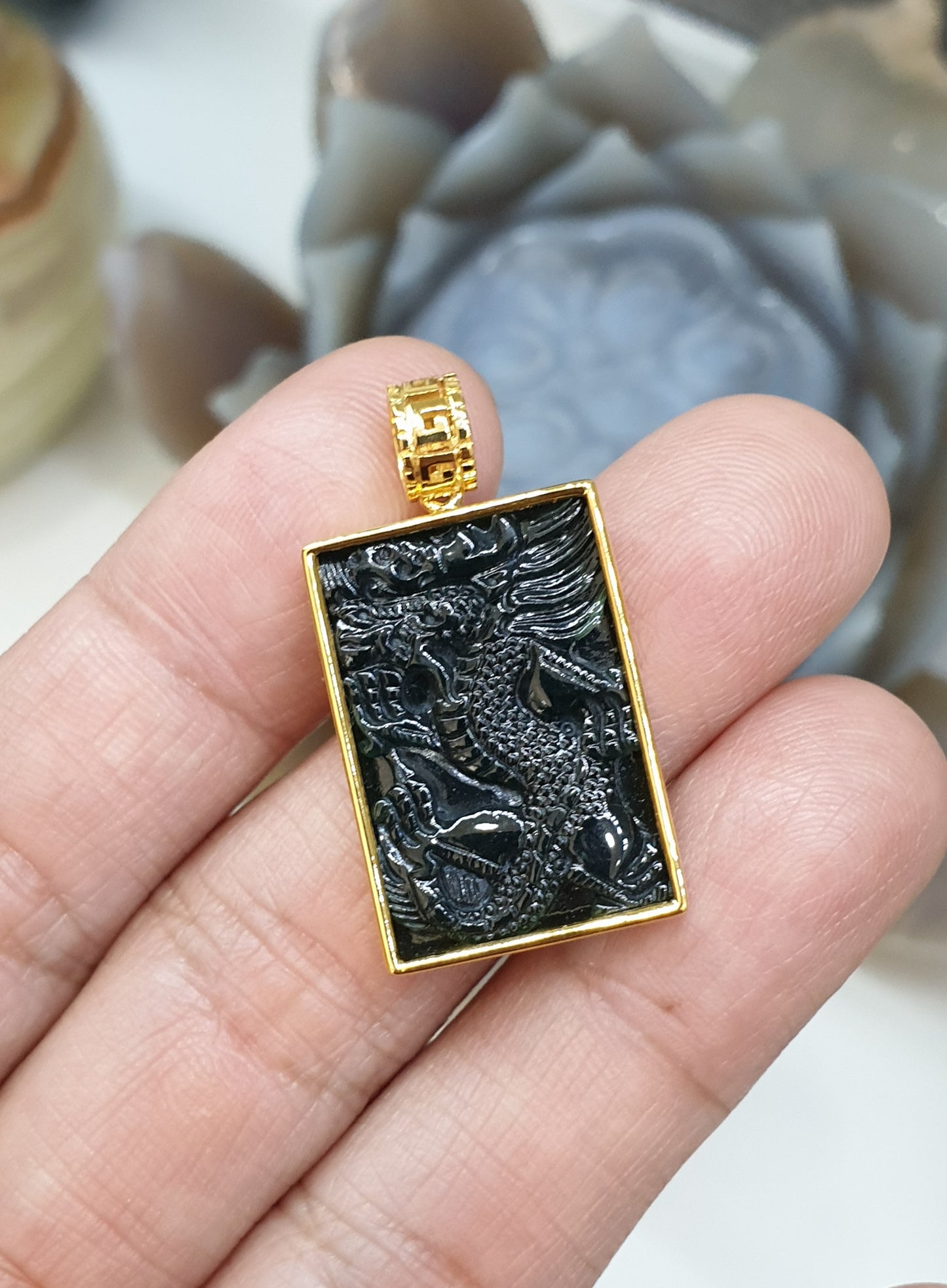 Genuine Black Jade Dragon Pendant 🐉| 18K Gold Setting | Type A Natural Jadeite