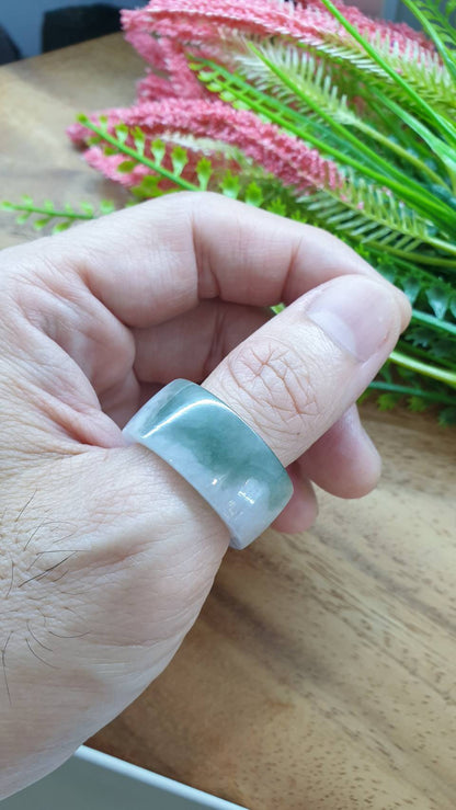 Marbled Green Jade Archers Ring 12.25US 12.75US Fei Cui Type A Natural Myanmar Jadeite