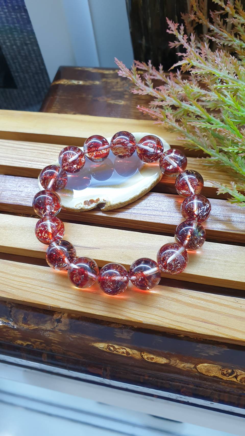 Fire Quartz Vitality Bracelet 16cm Natural Semiprecious Stone 12.5mm Beads