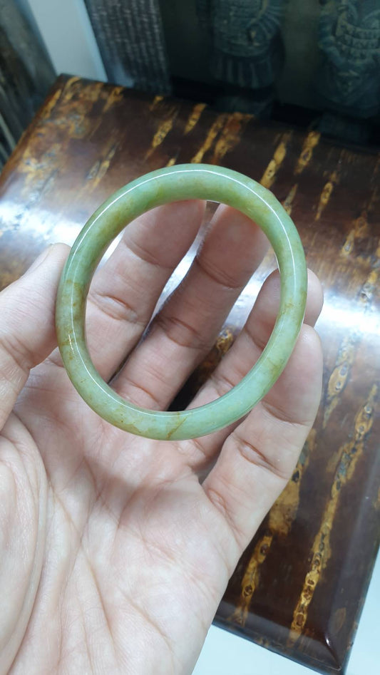Jade Egg Bangle S53x45 Vintage Type A Myanmar Jadeite Natural Honey Green