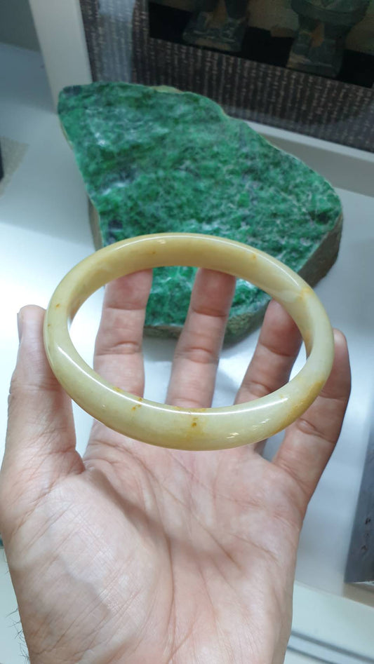 Plus Size Yellow Jade Bangle S79 Vintage Type A Myanmar Jadeite Natural Honey Tone