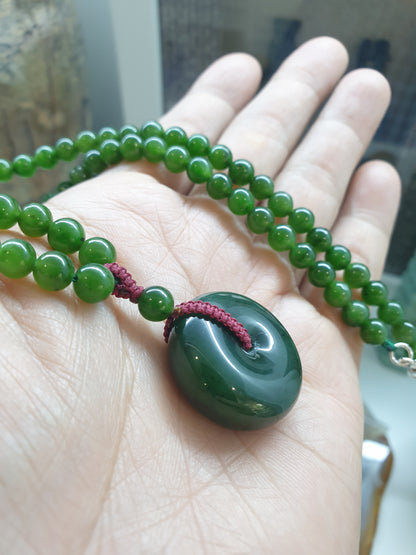 Jade Ping An Kou beaded Necklace (21") | Authentic Jade - Nephrite | Good Fortune Jewelry For Her