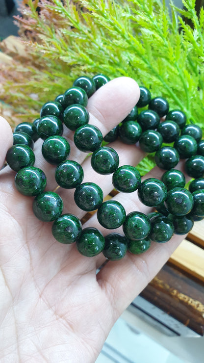 Mawsitsit Vintage Beads Bracelet 17cm Fei Cui Deep Chrome Green Natural Stone