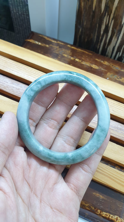Jade Bangle S54 Type A Myanmar Natural Jadeite Marbled Bluish Green