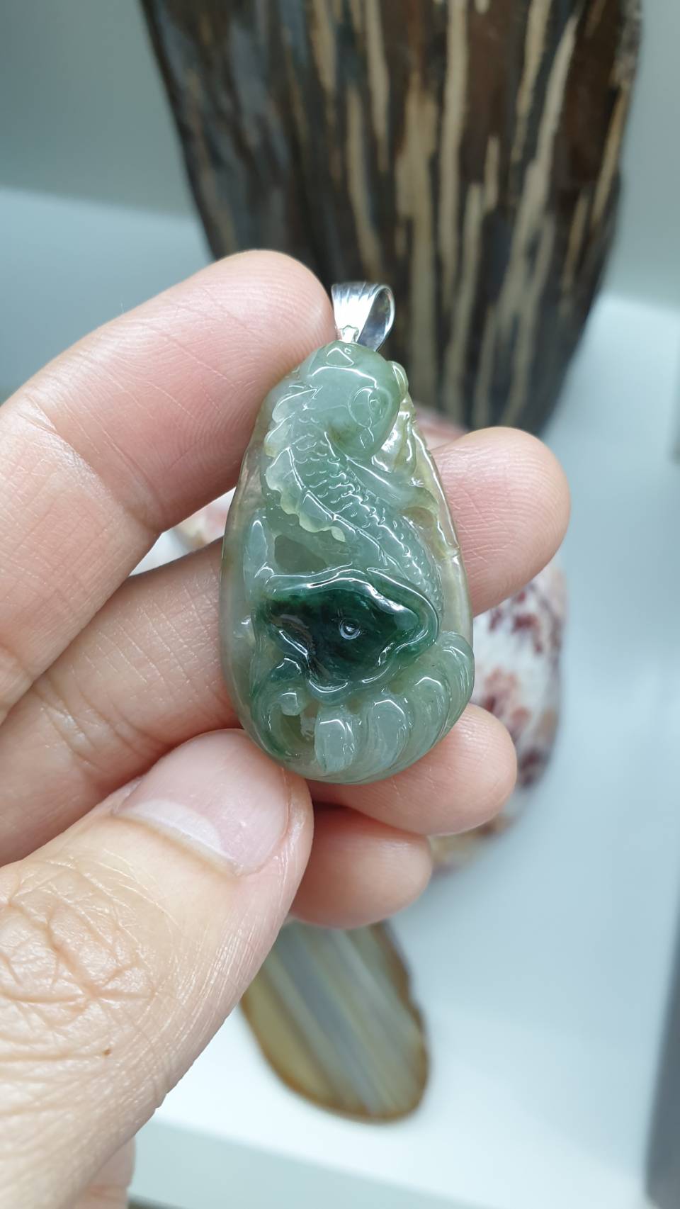 Jade Sky Salamander Pendant | Type A Natural Jadeite | Original Sterling Silver