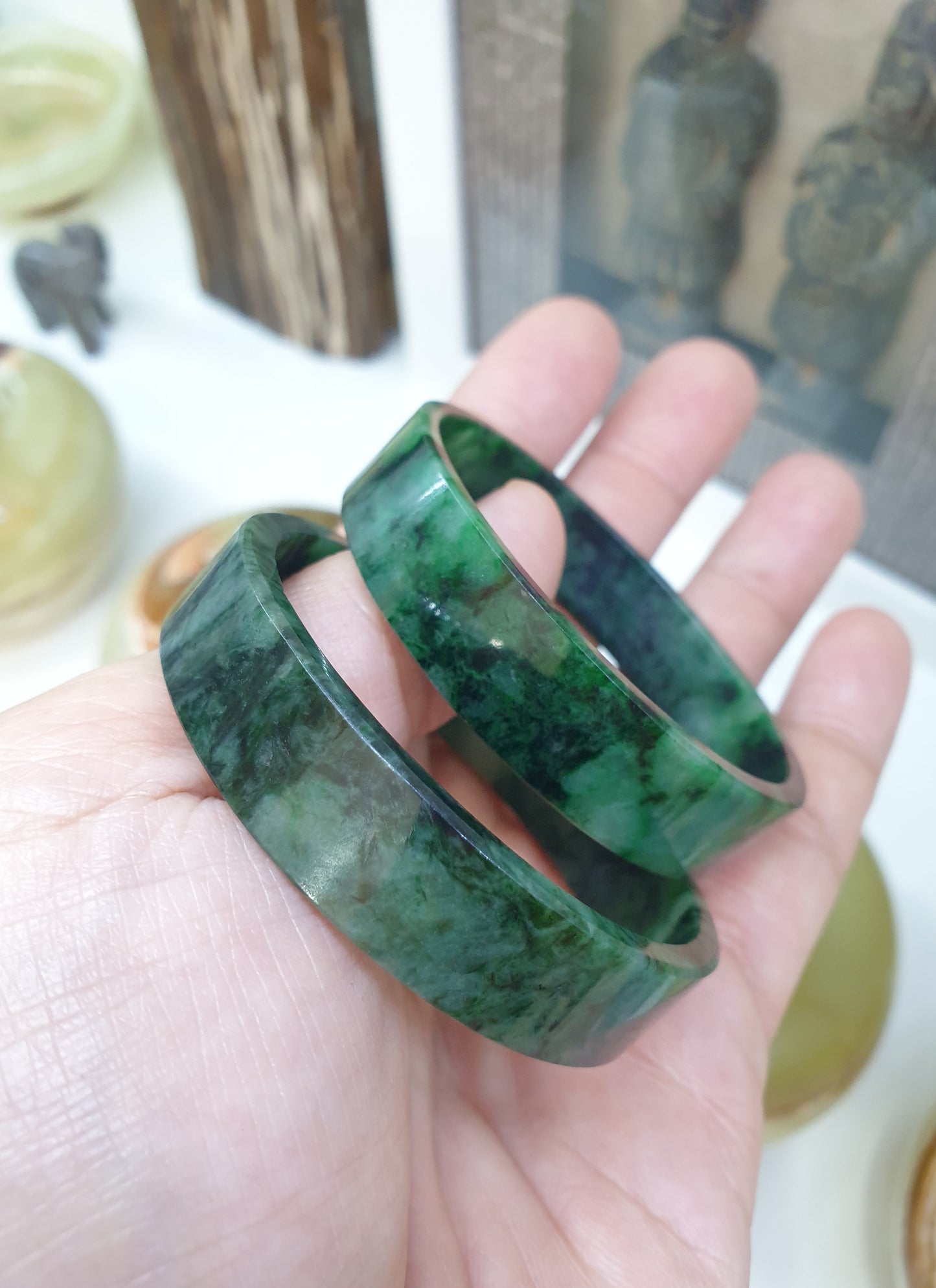 Green Jade Square Edge Bangle (S 51) | Fei Cui Type A Jadeite