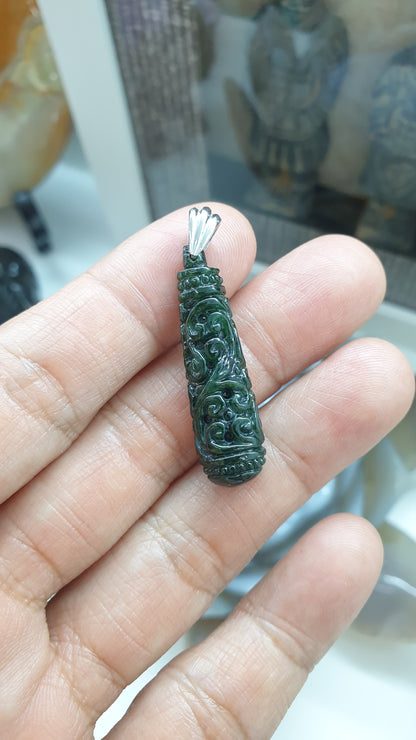Black Jade Ru Yi Pendant (Selection) | Fei Cui - Type A Jade | Sterling Silver