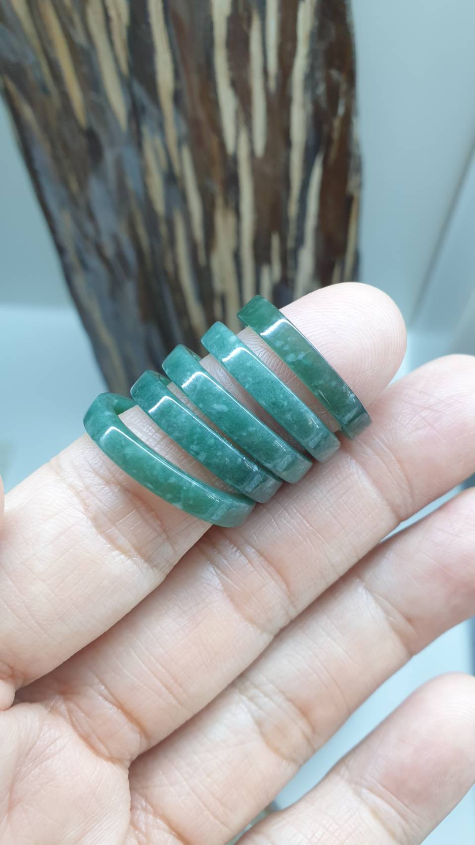 Stackable Speckled Blue Green Jade Rings Natural Jadeite Type A