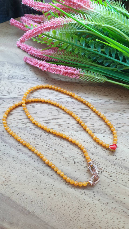 Tangerine Yellow Jade Necklace 18inch 24K Gold Heart Type A Myanmar Jadeite