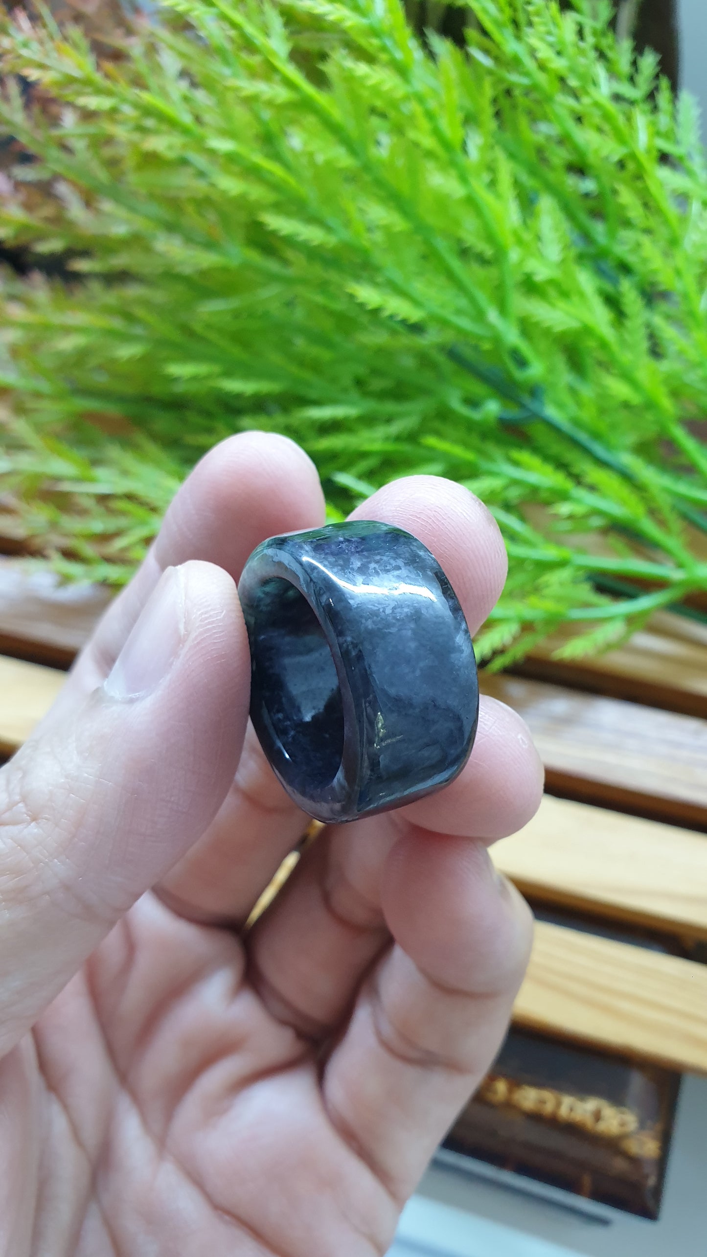 Black Jade Pipe Rings 8.5US Natural Myanmar Jadeite Type A