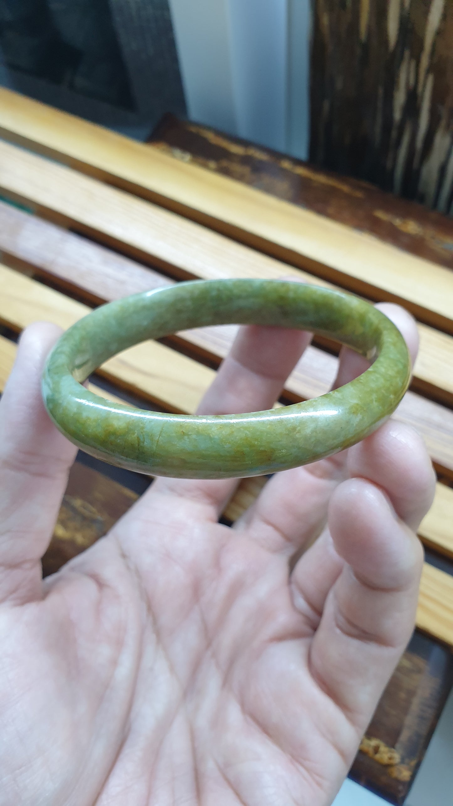 Paired Honey Green Jade Bangles S59 Vintage Type A Myanmar Jadeite