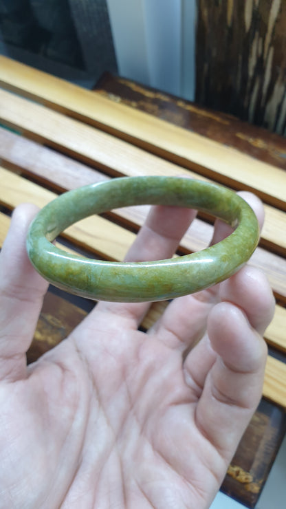 Paired Honey Green Jade Bangles S59 Vintage Type A Myanmar Jadeite