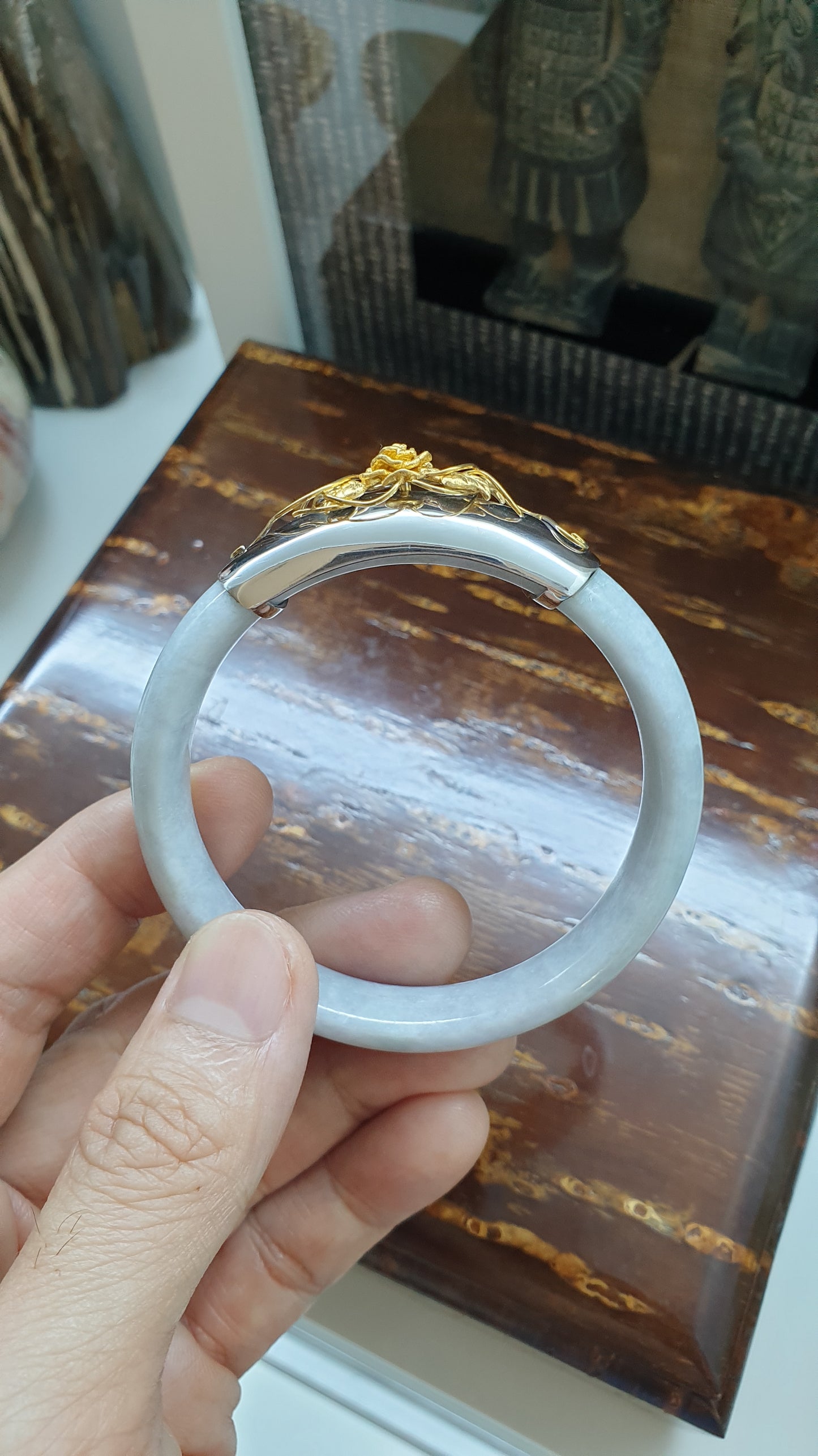 Une Rose Lavender Jade Bangle (S 57 - 58) | Fei Cui Type A Jadeite & Sterling Silver | Statement Wrist Accessory