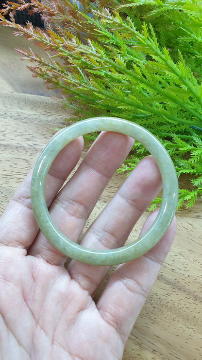 Jade Cylindrical Bangle S55.5 Slim Natural Myanmar Jadeite Type A Honey Green