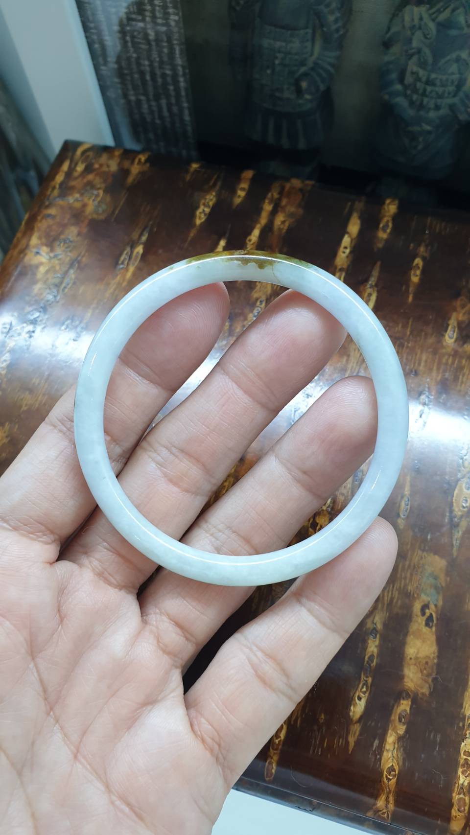 Type A Jade Cylindrical Bangle Size 56-57 - Natural White Jadeite