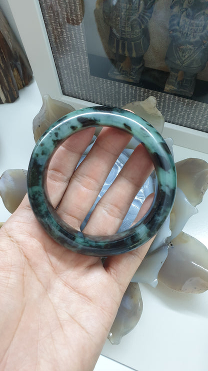 Natural Blue Black Jadeite Bangle S62 Fei Cui Type A Two Tone Jade