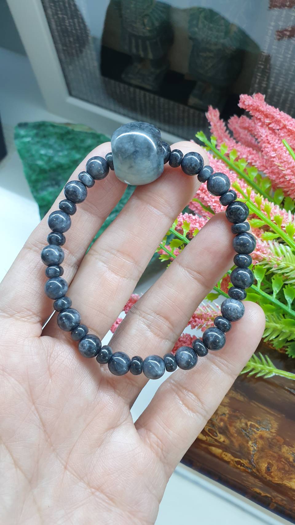 Black Jade Chic Bracelet 17cm Spinning Cylinder Charm Type A Natural Jadeite