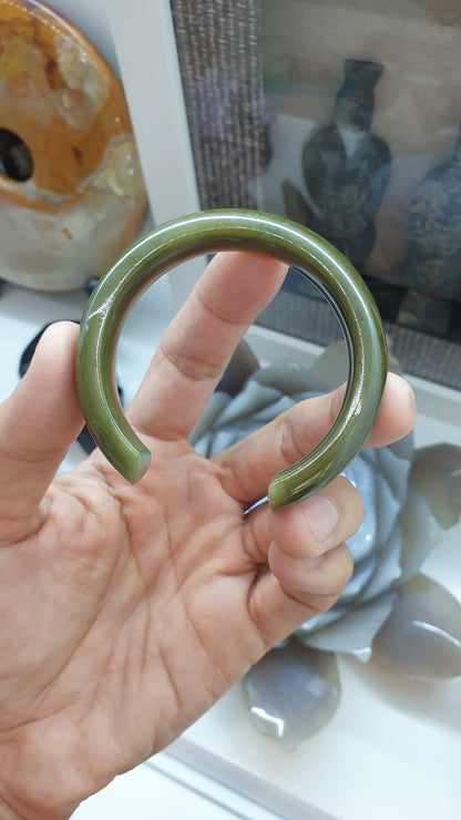 Jade Cuff Bangle Size 54 - 55 Type A Honey-Green Jadeite