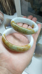 Honey Jade Bangles S57.5 S58 Myanmar Type A Jadeite Natural Two Tone