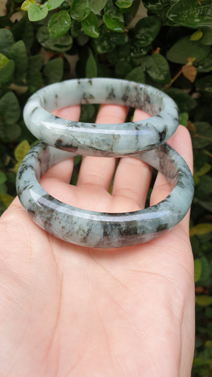 Natural Jade Bangles S59 Black Moss Blue Type A Jadeite