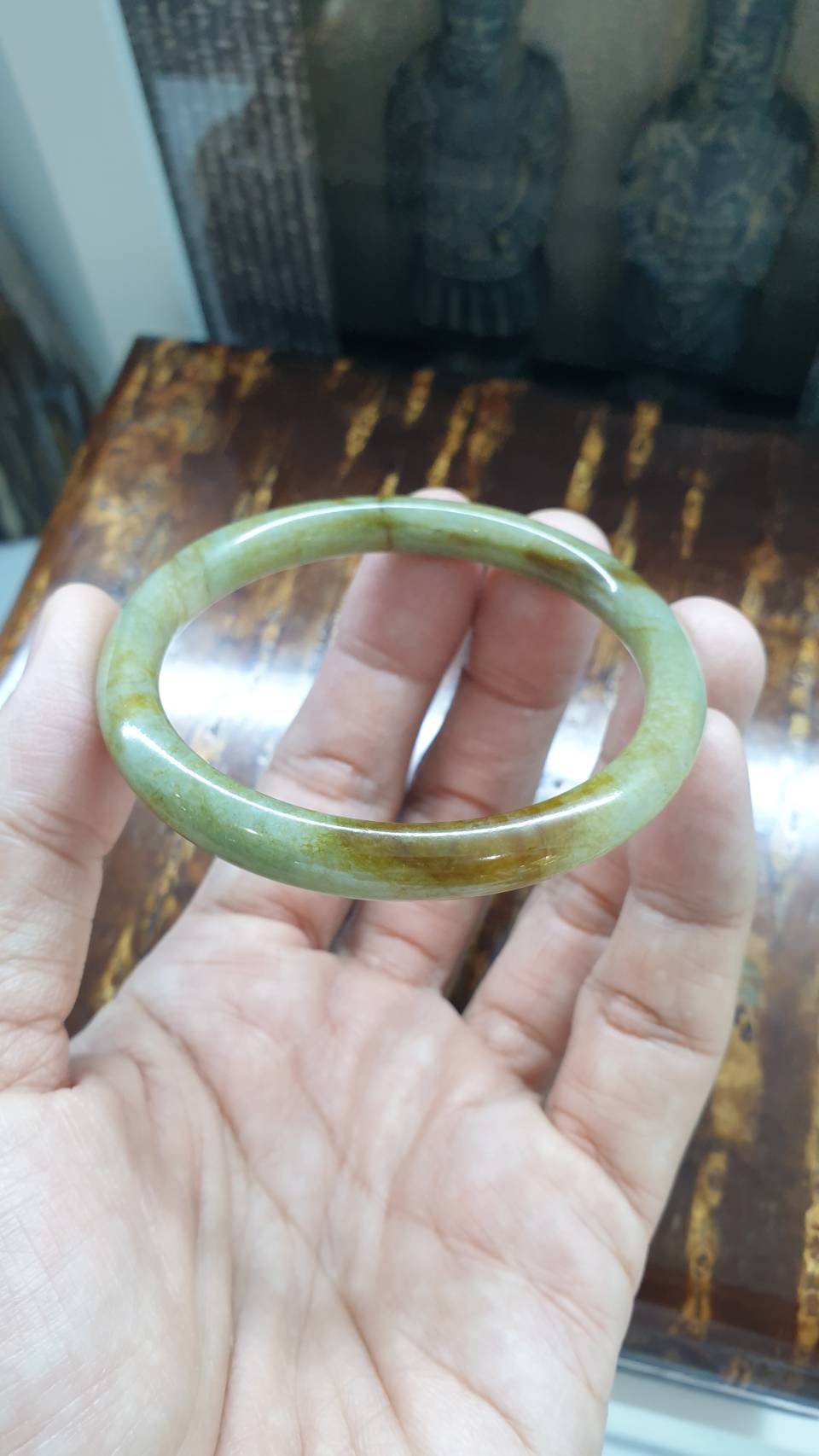 Smoky Honey Jade Cylindrical Bangle (Size 54 - 55) | Type A Natural Jadeite