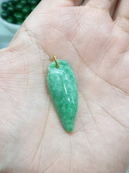 Green Jade Lucky Charm Pendant | 9K Gold Bail | Fei Cui Natural Jadeite