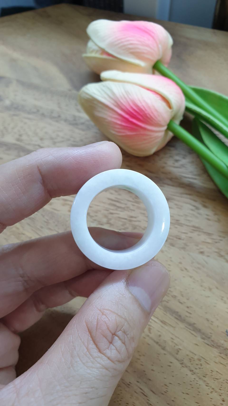 White Jade Archers Ring 11.25US  Type A Myanmar Jadeite Natural Floating Green