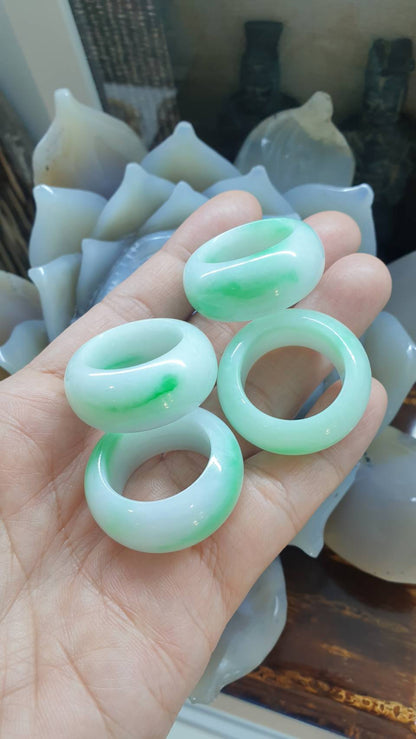 Type A Natural Jadeite Moss in Snow Domed Ring - US Size 12